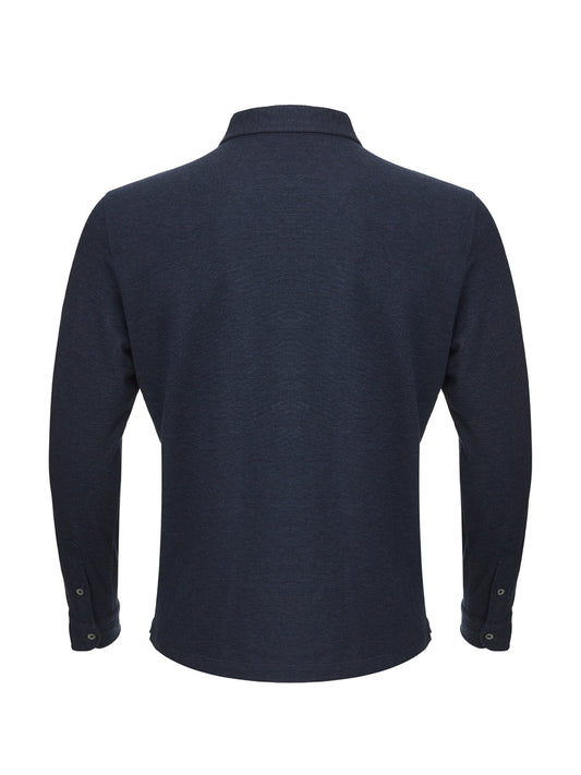 Elegant Blue Melange Effect Polo Sweater