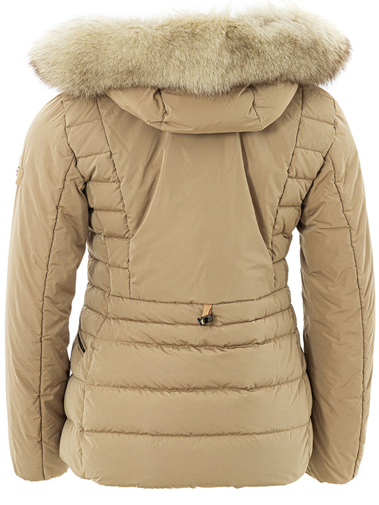 Beige Quilted Fur-Collar Jacket
