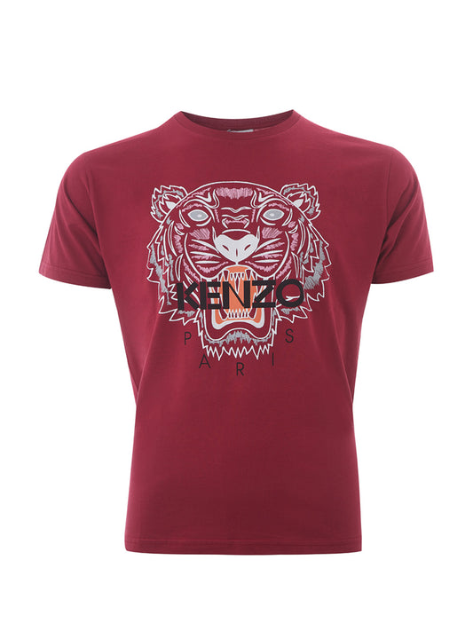 Elegant Bordeaux Cotton Tiger Print Tee
