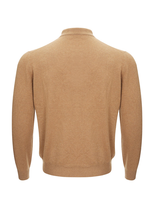 Elegant Caramel Wool Polo Sweater