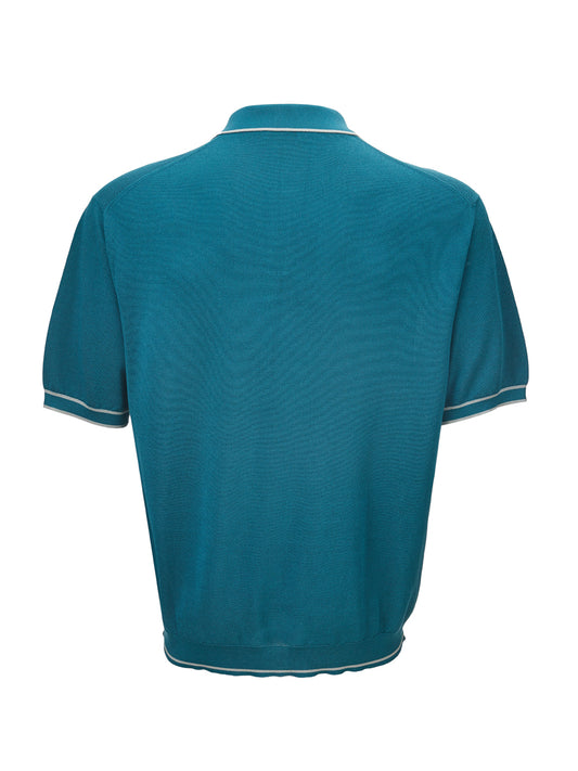 Elegant Petrol Blue Knit Polo Shirt