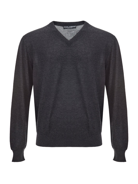 Italian Cashmere V-Neck Sweater - Dark Grey