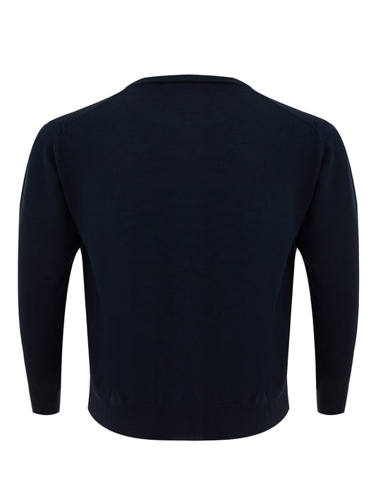 Elegant Blu Wool Round Neck Jumper - Regular Fit