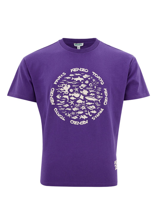 Chic Purple Cotton Tee with Signature Print