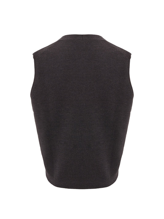 Elegant Wool Gilet in Dark Grey with Double Breast
