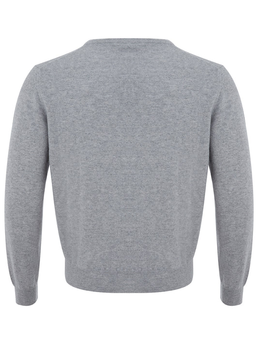 Elegant Grey Cashmere V-Neck Sweater