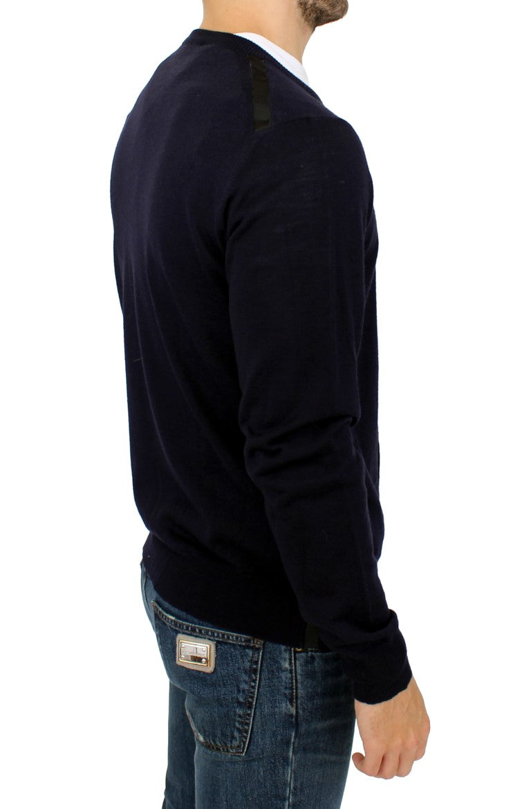 Elegant Blue Full Zip Wool Cardigan