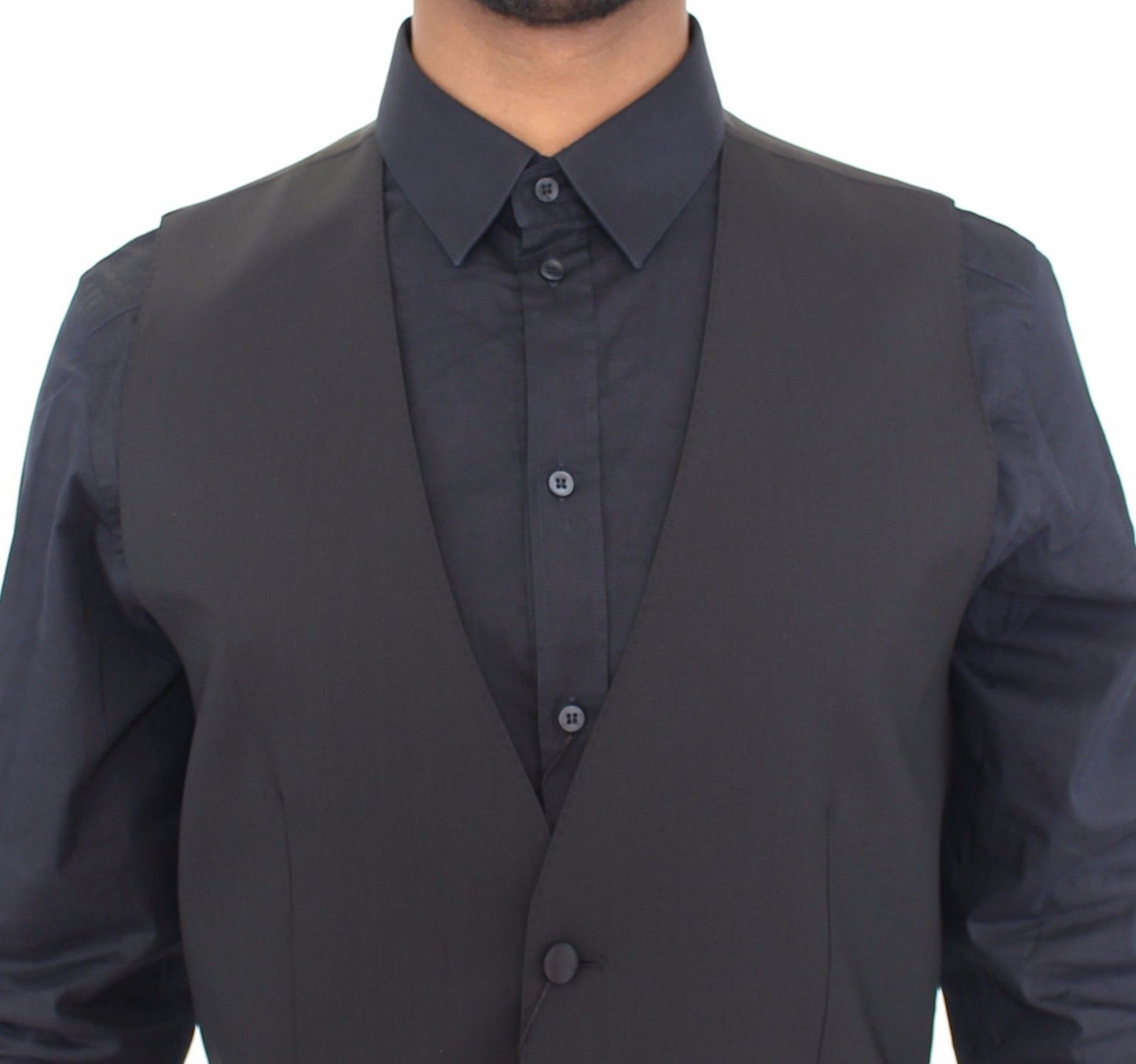 Elegant Black Wool Silk Dress Vest