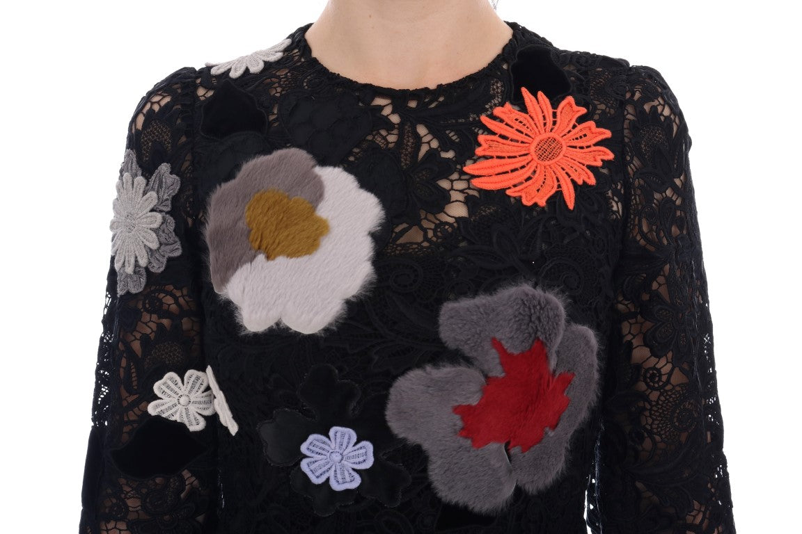 Elegant Black Floral Lace Embroidered Sheath Dress