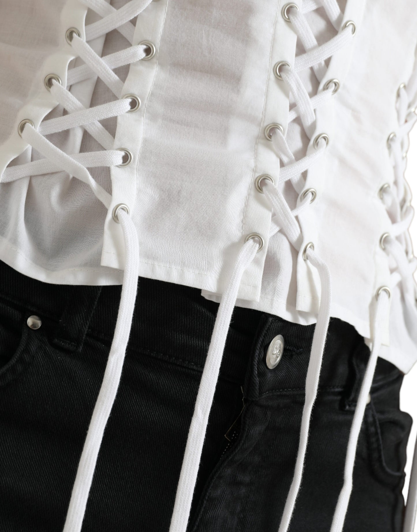 White Cotton Floral Cut Out Blouse Top