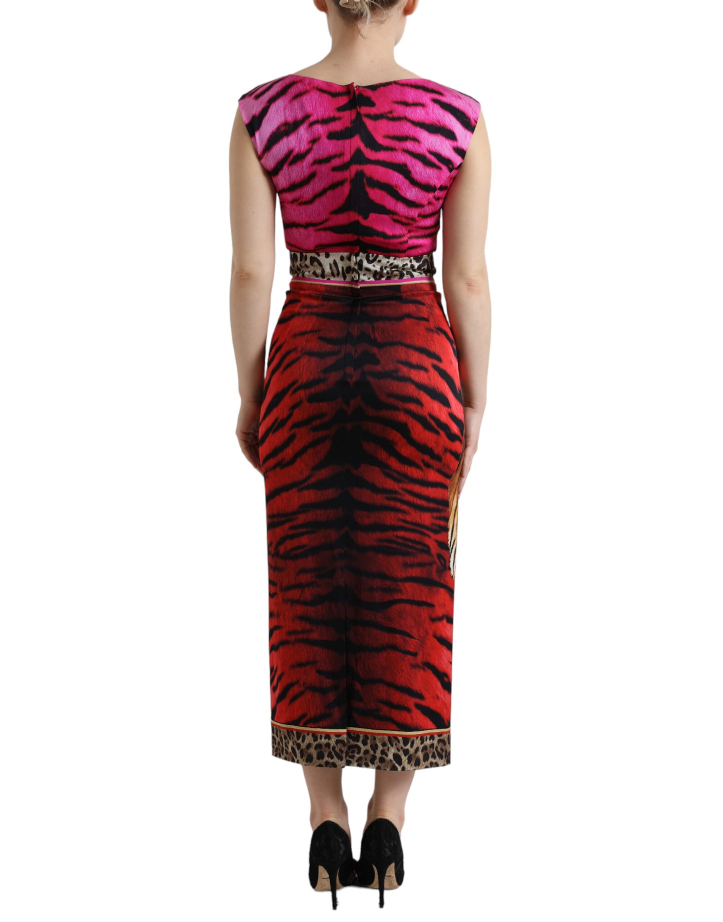 Multicolor Tiger Leopard Sheath Midi Dress