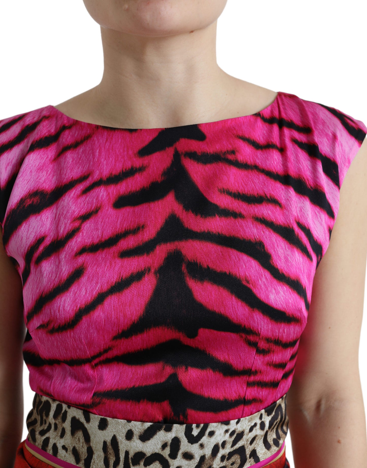 Multicolor Tiger Leopard Sheath Midi Dress