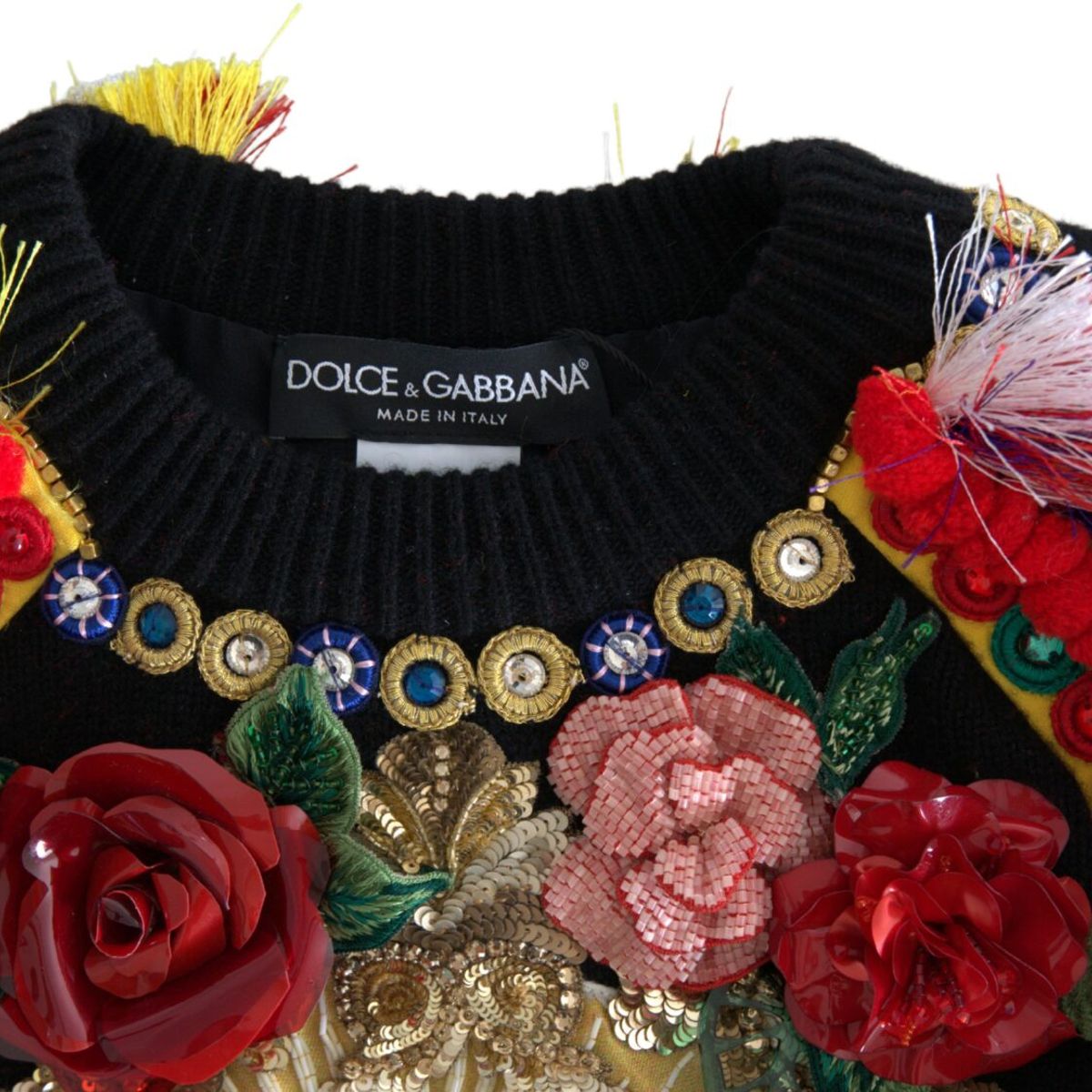 Multicolor Embellished Crew Neck Pullover Sweater