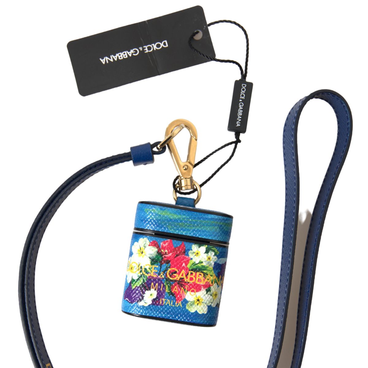 Chic Blue Floral Leather Airpods Case