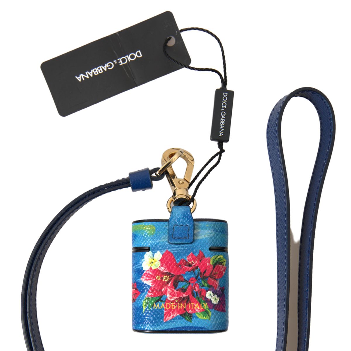 Chic Blue Floral Leather Airpods Case