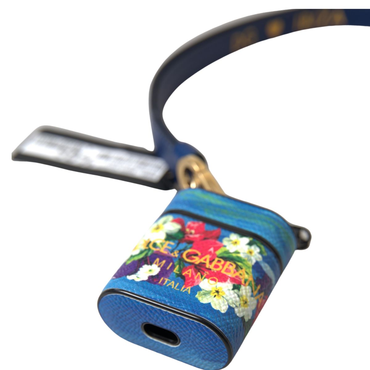 Chic Blue Floral Leather Airpods Case