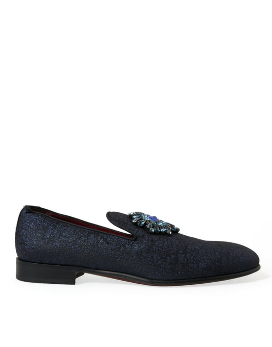 Blue Jacquard Lurex Crystal Loafer Dress Shoes
