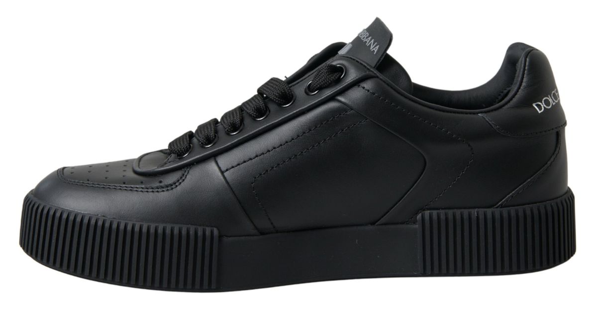 Elegant Black Leather Low Top Sneakers