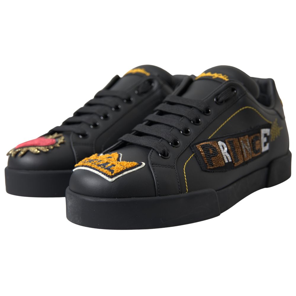 Black Leather Portofino Prince Sneakers