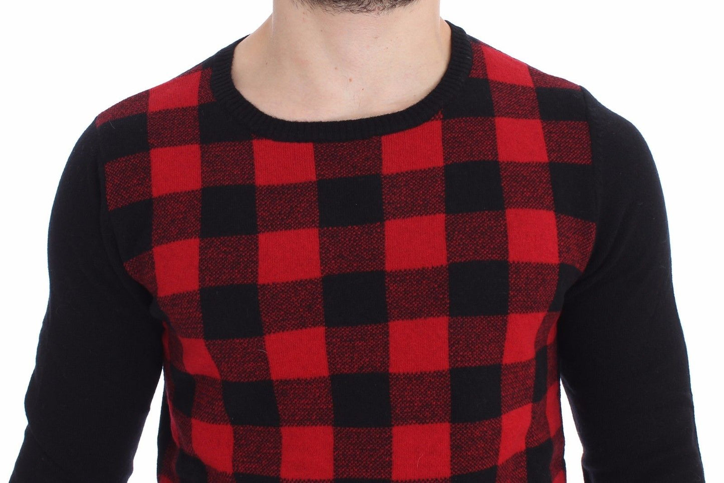 Checkered Wool Crewneck Pullover Sweater