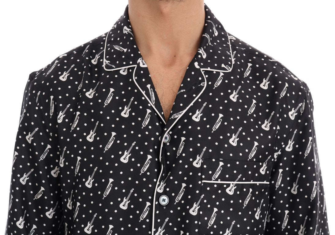 Silk Black and White Jazz Motive Shirt