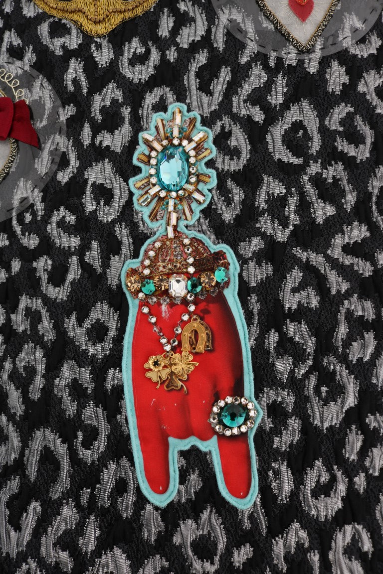 Crystal Embellished Leopard Jacquard Mini Dress
