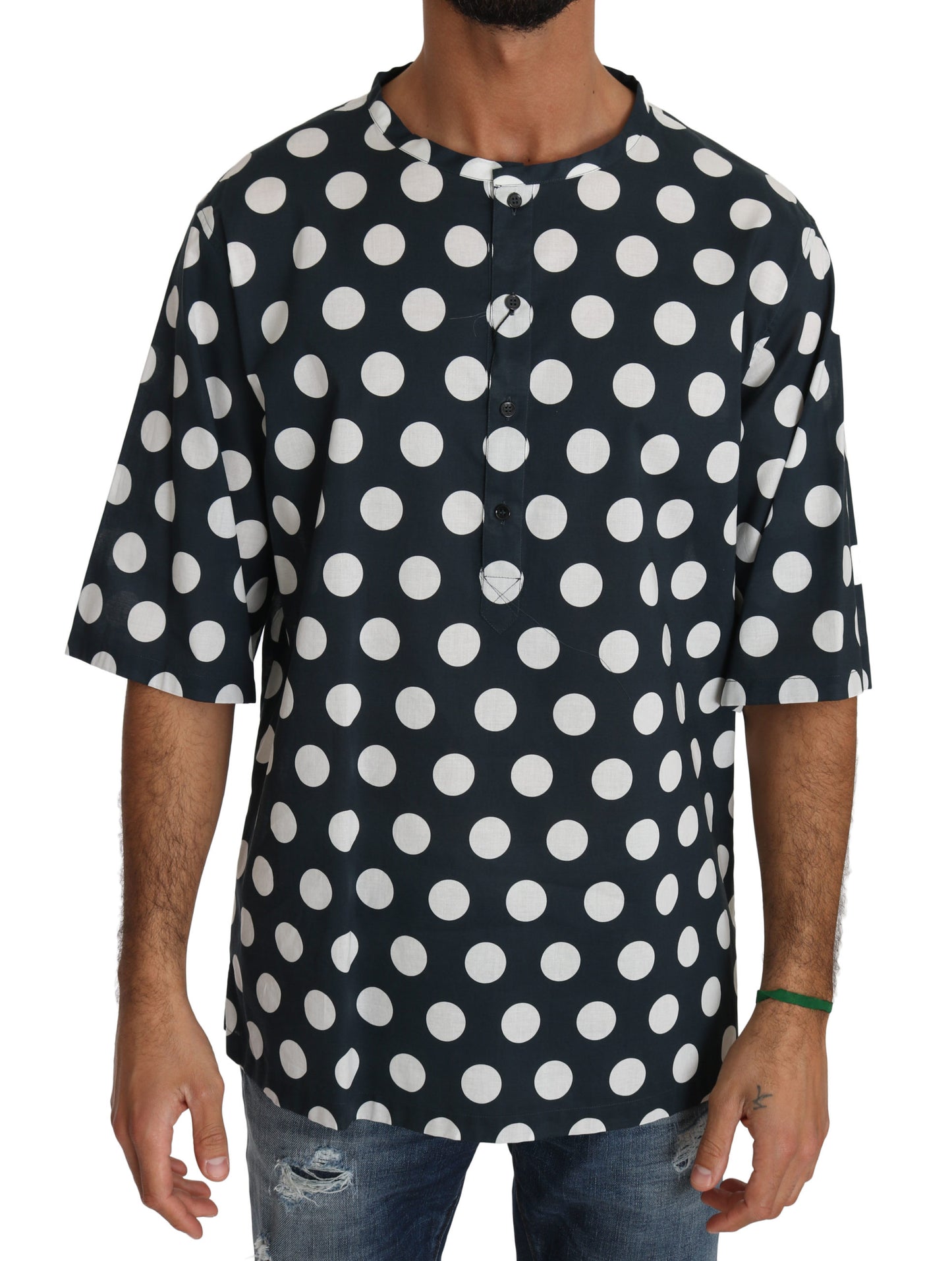 Elegant Polka Dot Loose Fit Henley Tee