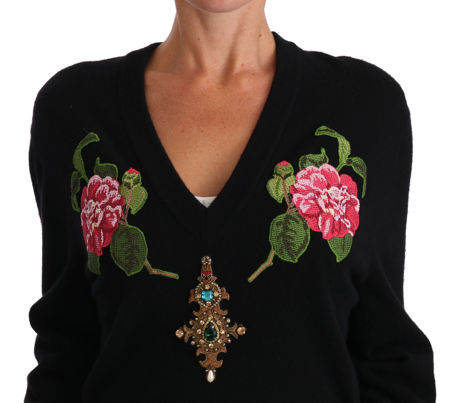Elegant Black Cashmere Crystal Sweater