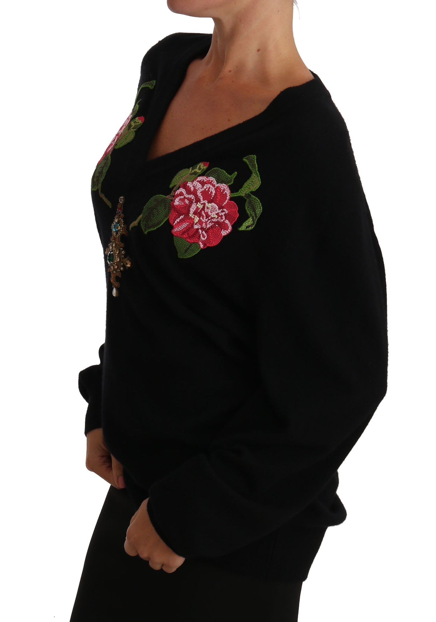 Elegant Black Cashmere Crystal Sweater
