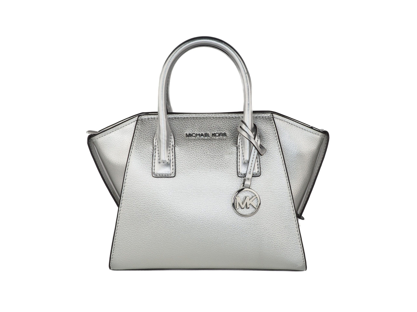 Avril Small Pebble Leather Top Zip Satchel Crossbody Handbag (Silver)