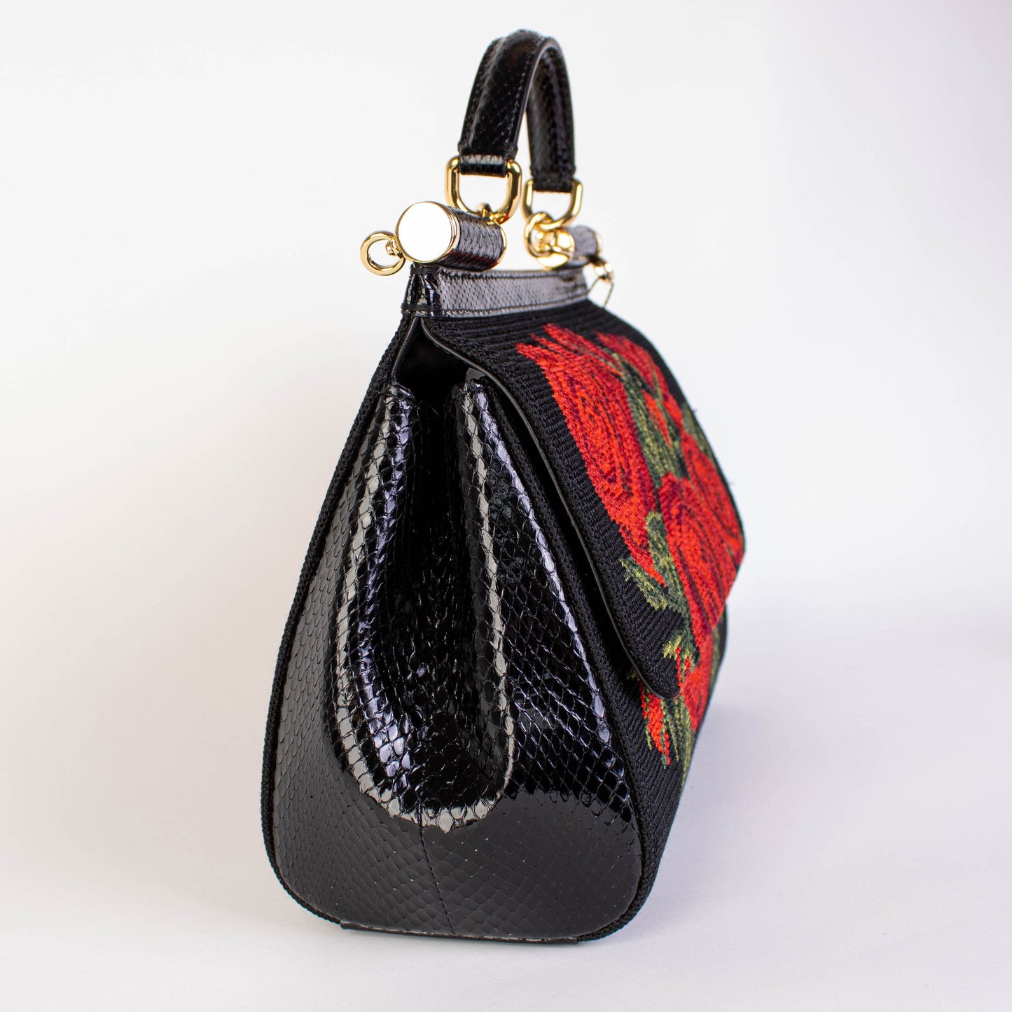 Elegant Roses Embroidered Leather Handbag