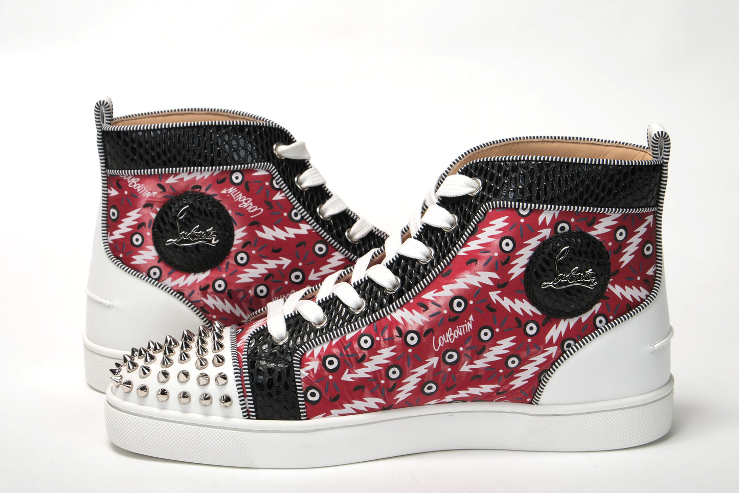 Version Loubi Red/Black Lou Spikes Orlato Flat Shoes