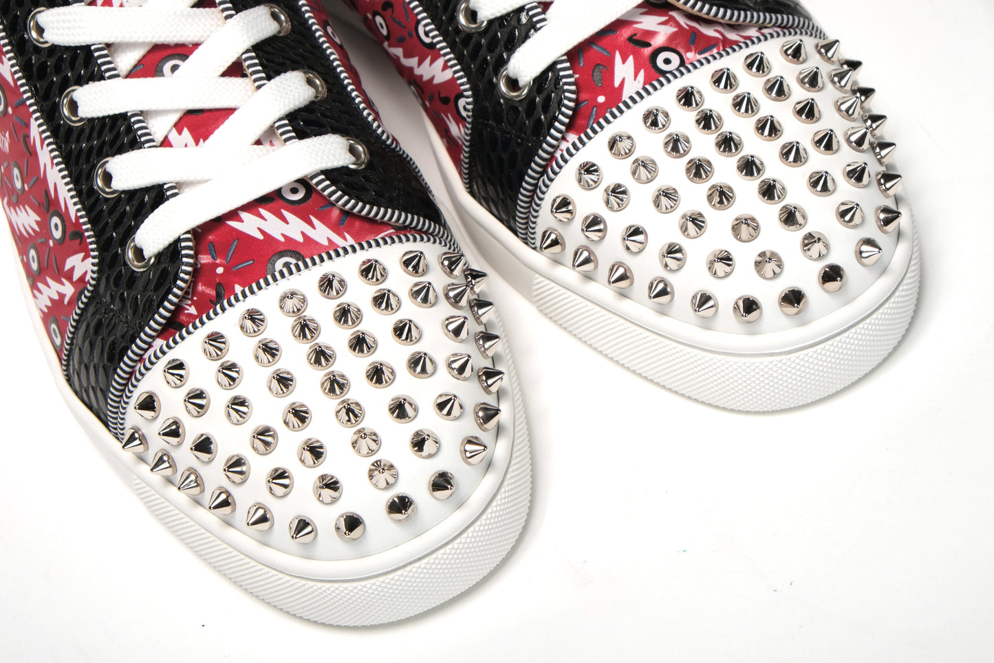 Version Loubi Red/Black Lou Spikes Orlato Flat Shoes