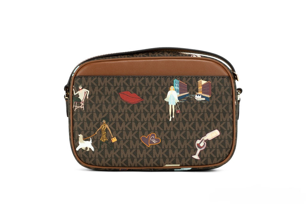 Jet Set Girls Large East West Brown PVC Zip Chain Crossbody Handbag