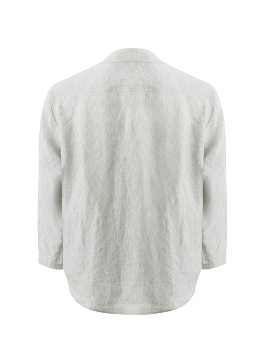 Chic Grey Linen V-Neck Overshirt