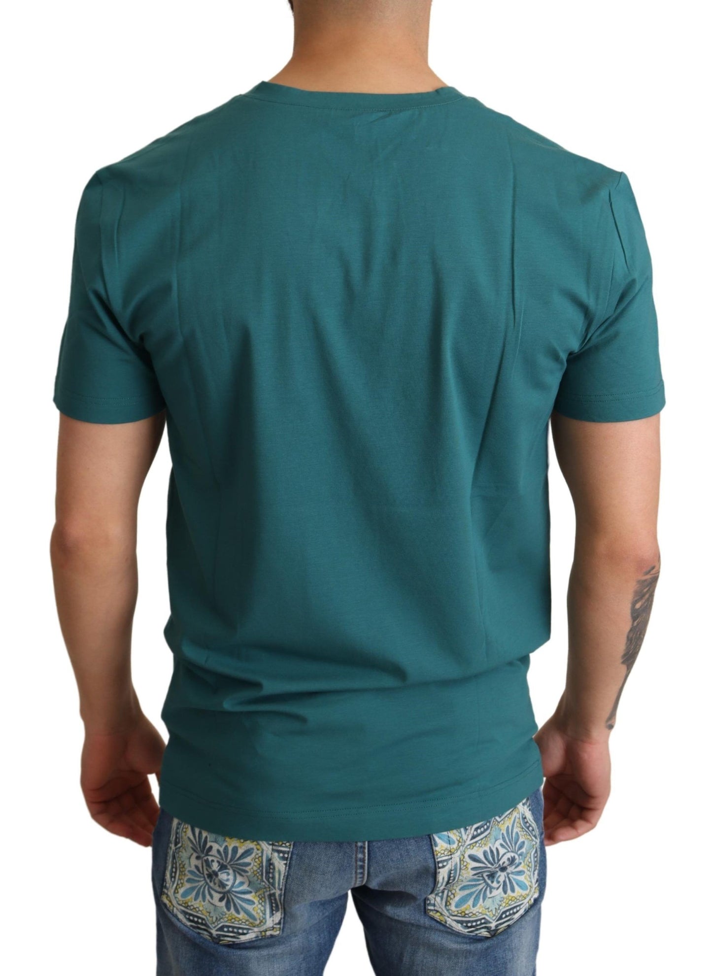 Elegant Blue Crew Neck Designer T-Shirt