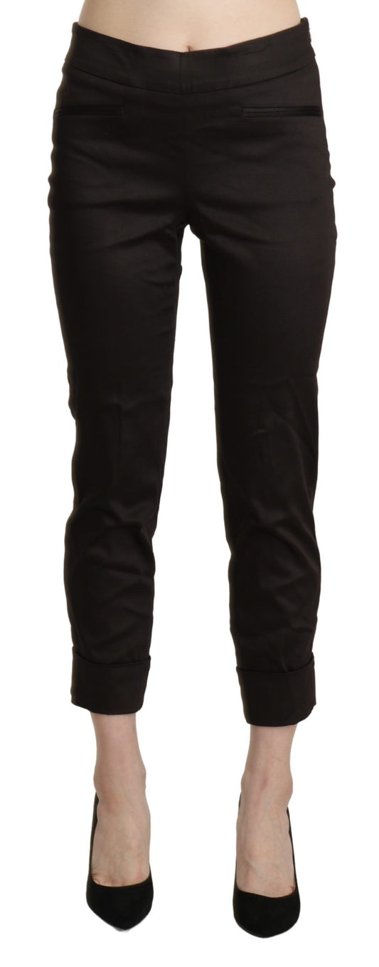 Chic Brown Mid-Waist Skinny Cropped Pants