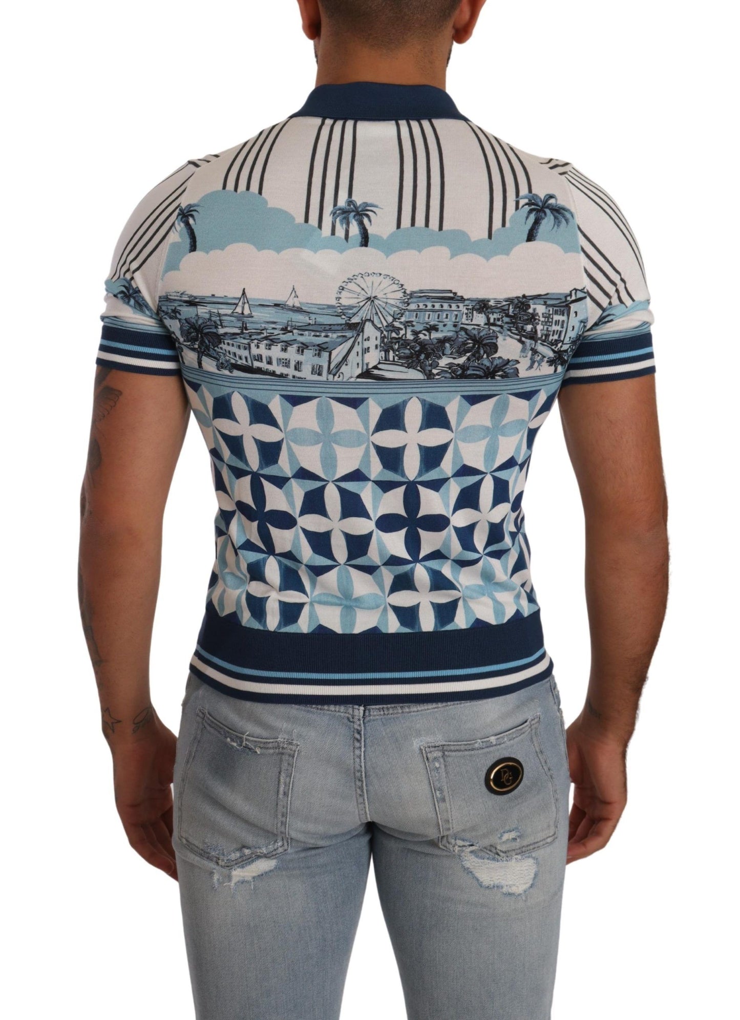 Elegant Silk Blend Polo T-Shirt in GIO PONTI Print