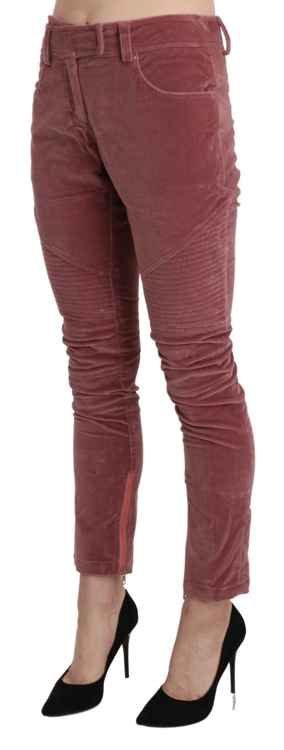 Chic Red Mid Waist Skinny Trousers