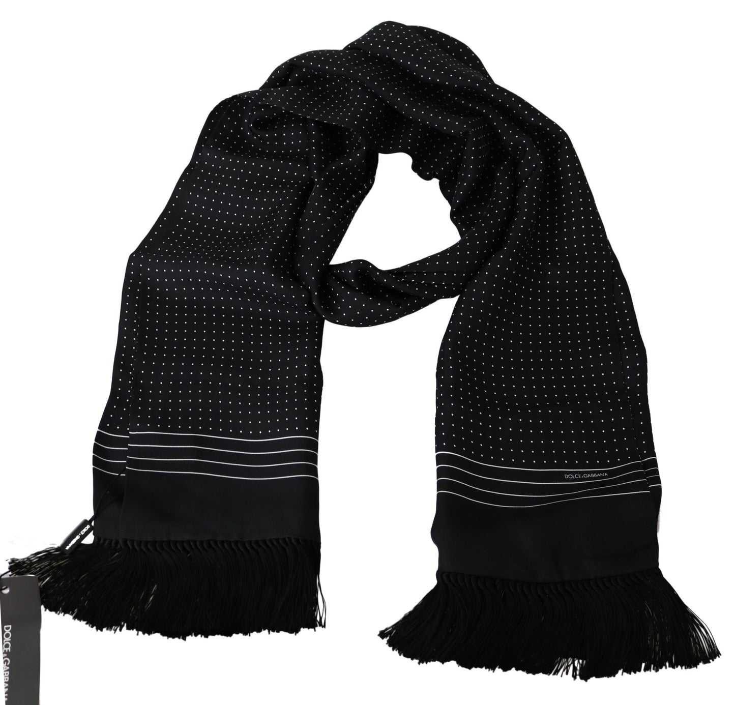 Elegant Silk Fringed Polka Dot Scarf