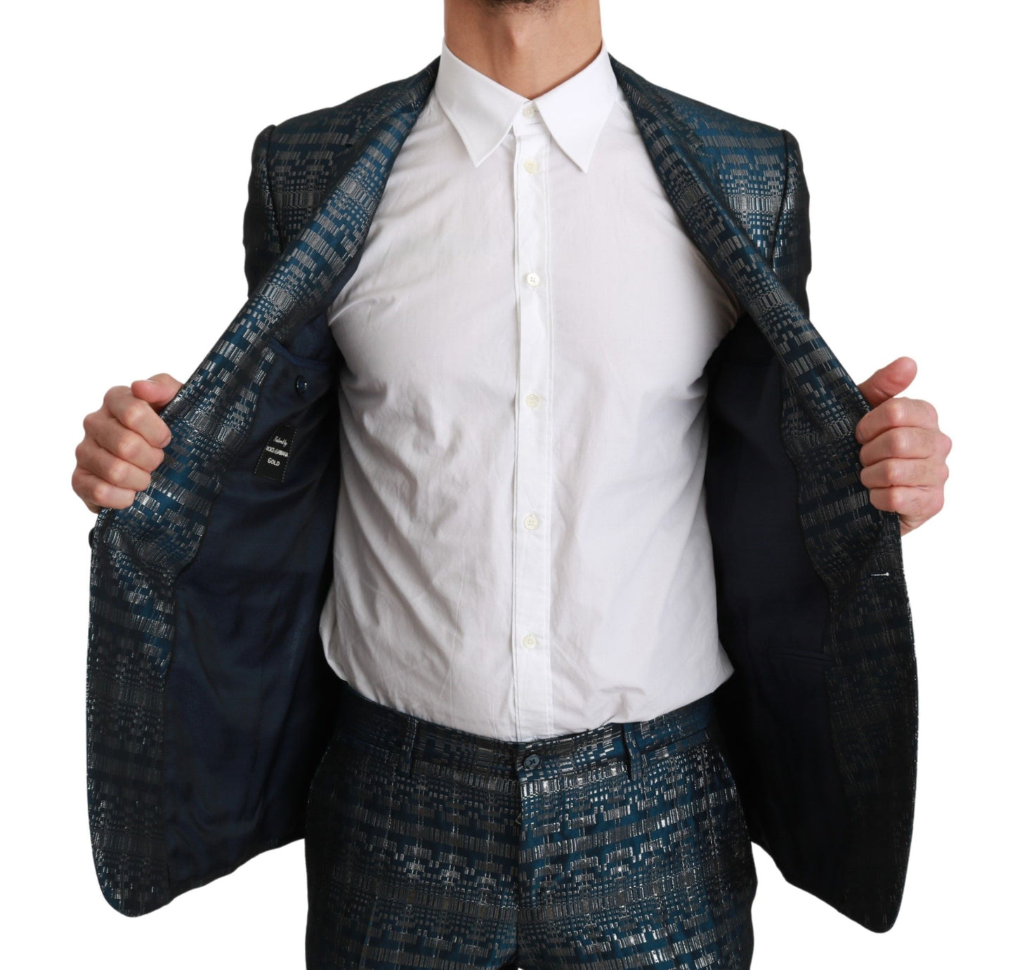Elegant Blue Silver Two-Piece Suit