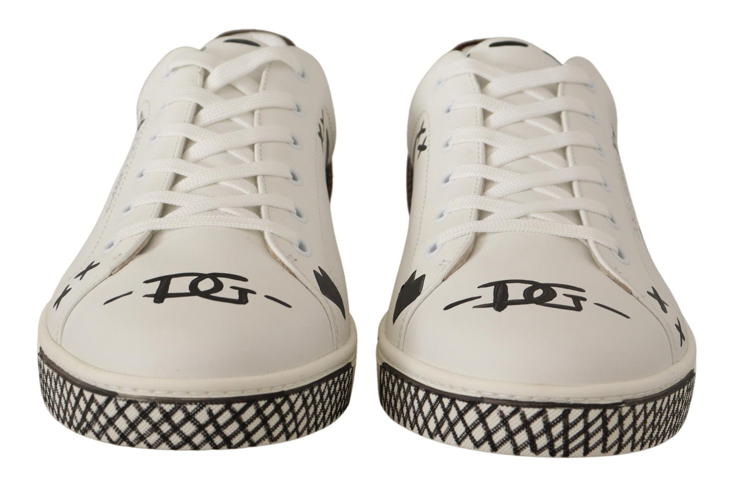 Exquisite White Love Motif Leather Sneakers