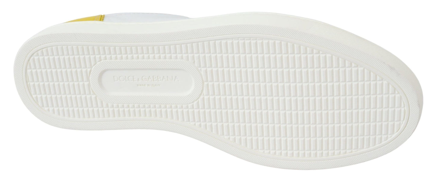 White Yellow Leather Low Top Sneakers Shoes
