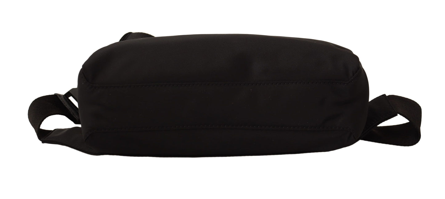 Elegant Black Belt Bag with Gold-Tone Appliqué