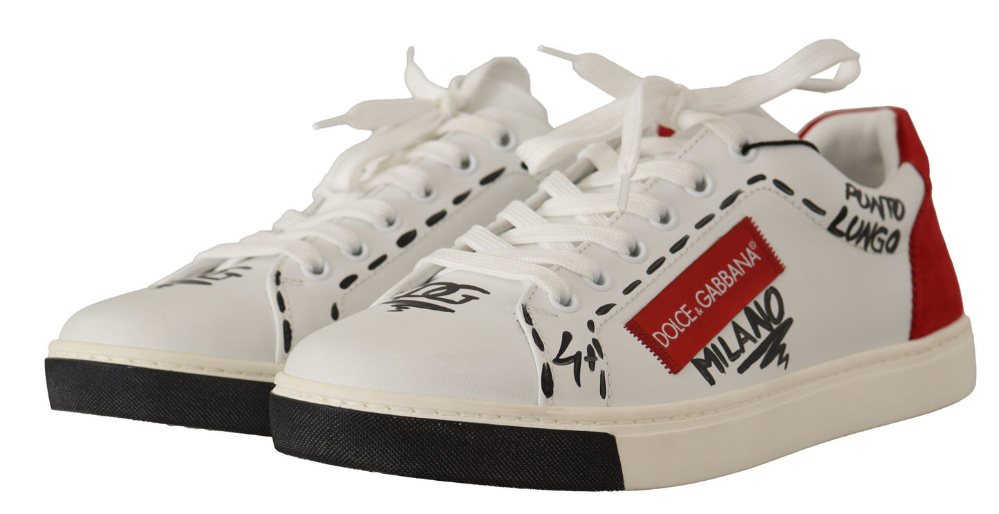 Chic White Leather Casual Sneakers with Red Logo