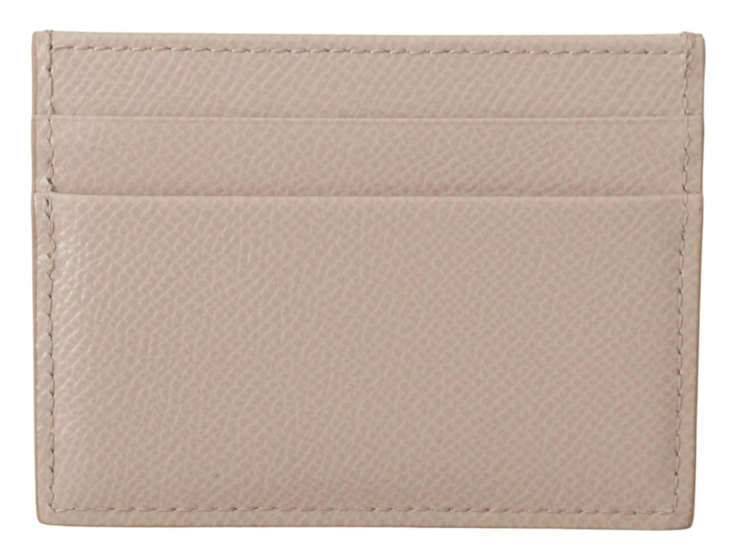 Chic Beige Leather Card Holder with Jewel Logo