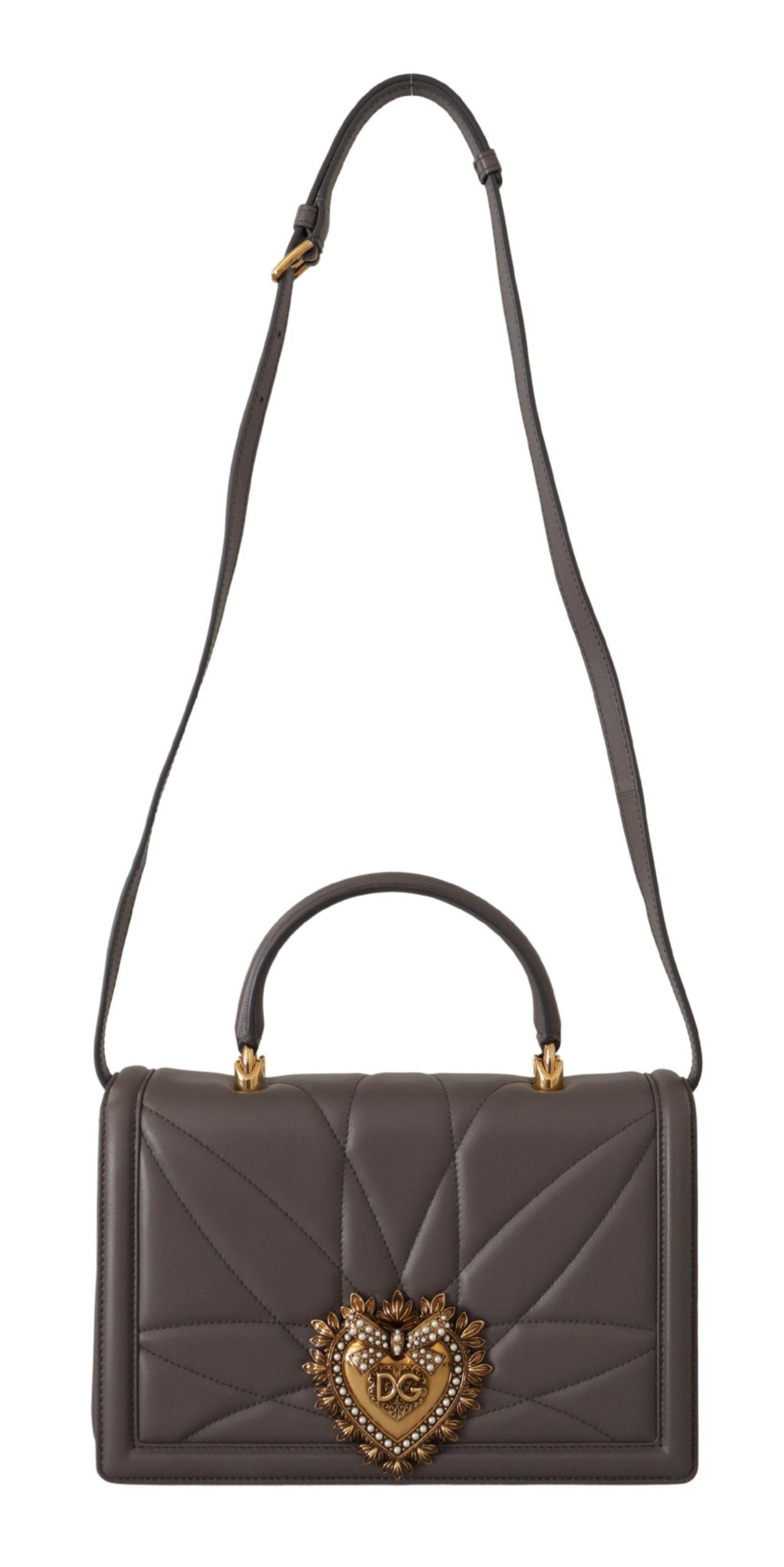 Dolce & Gabbana Gray Leather Nappa Small Shoulder Strap DEVOTION Women Bag
