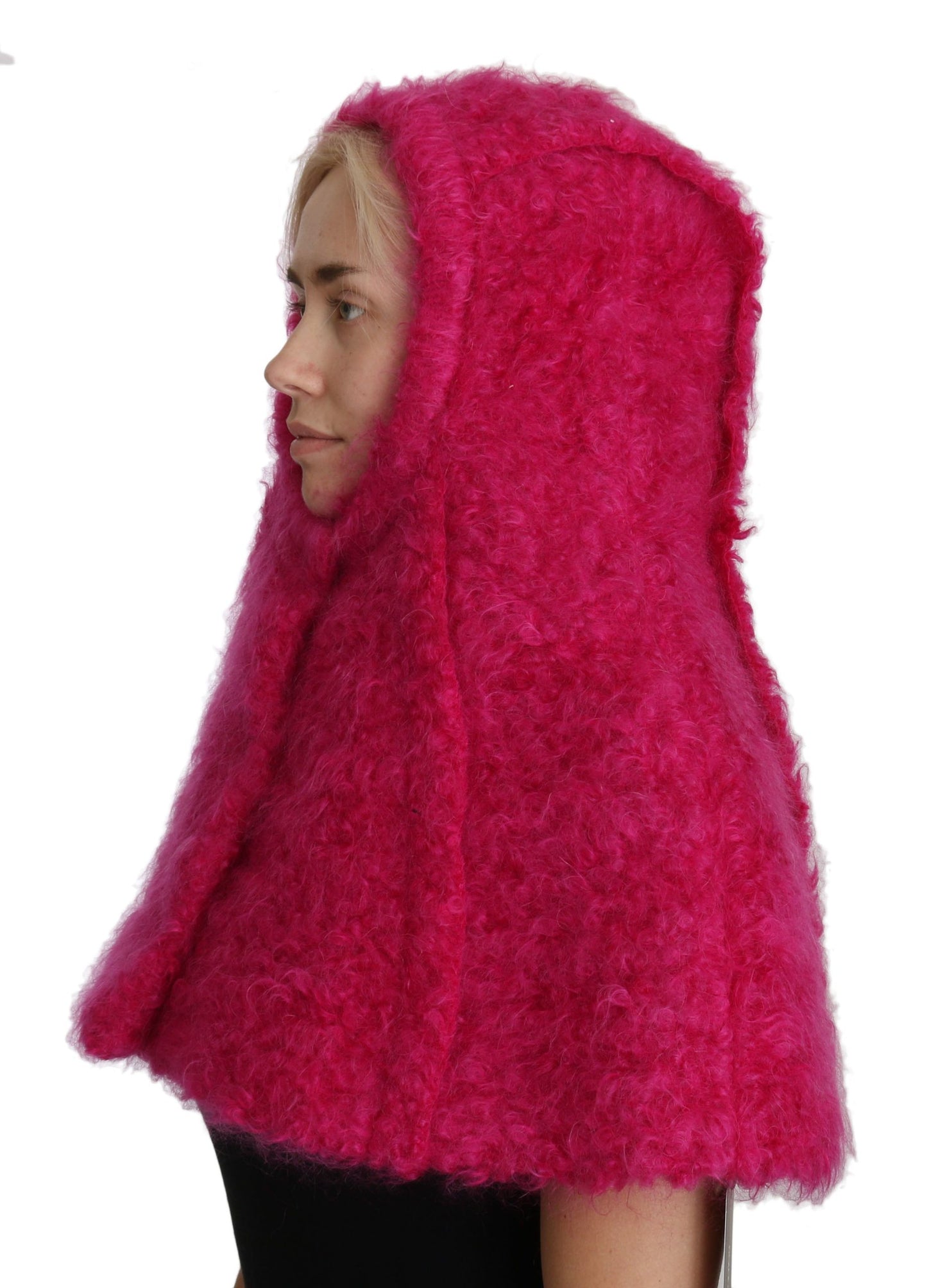 Elegant Pink Mohair Hooded Scarf