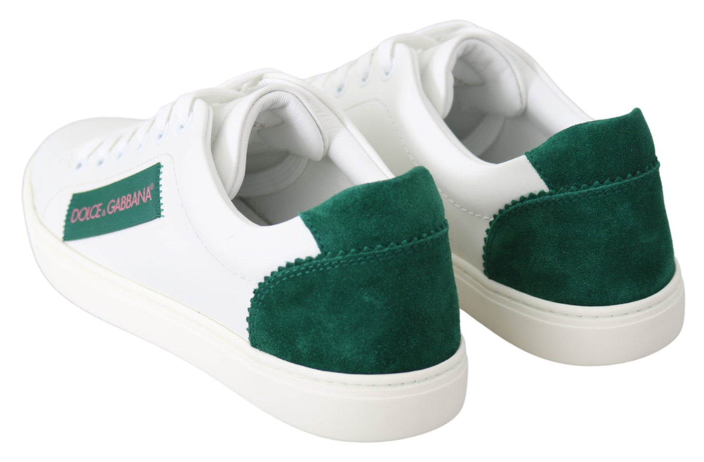 Elegant Leather Lace-Up Sneakers in White & Green