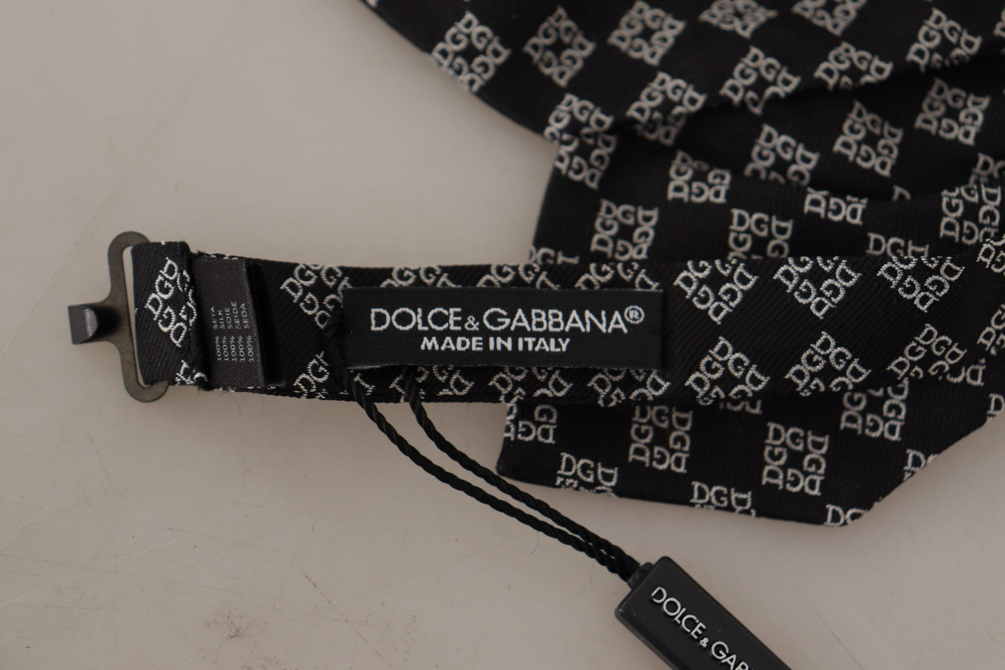 Elegant Silk Black Bow Tie with DG Logo